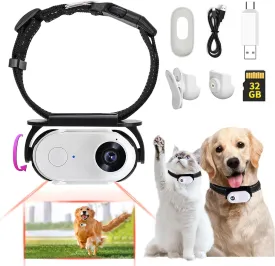 1080P Cat Camera Collar, HD 1080P Video Mini Collar with SD Card, Wireless Action Camera for Cats and Dogs, Dog Tracker Outdoor/Indoor (White 32GB)