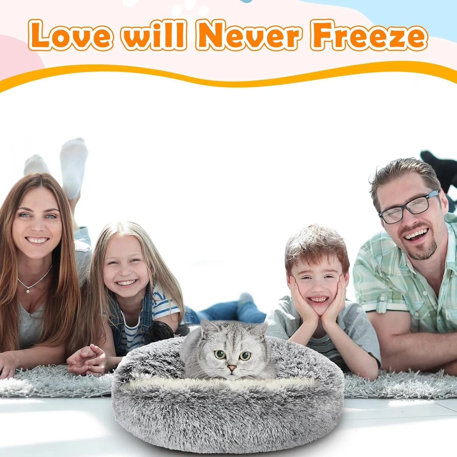 2 PCS Self Warming Cat Beds Covered Round Kitten Bed Cave Fluffy Dog Heating Pad Plush Hooded Self Heating Pet Beds with Non-Slip Bottom for Indoor Cat or Small Middle Dog(Dark Grey,24 in)