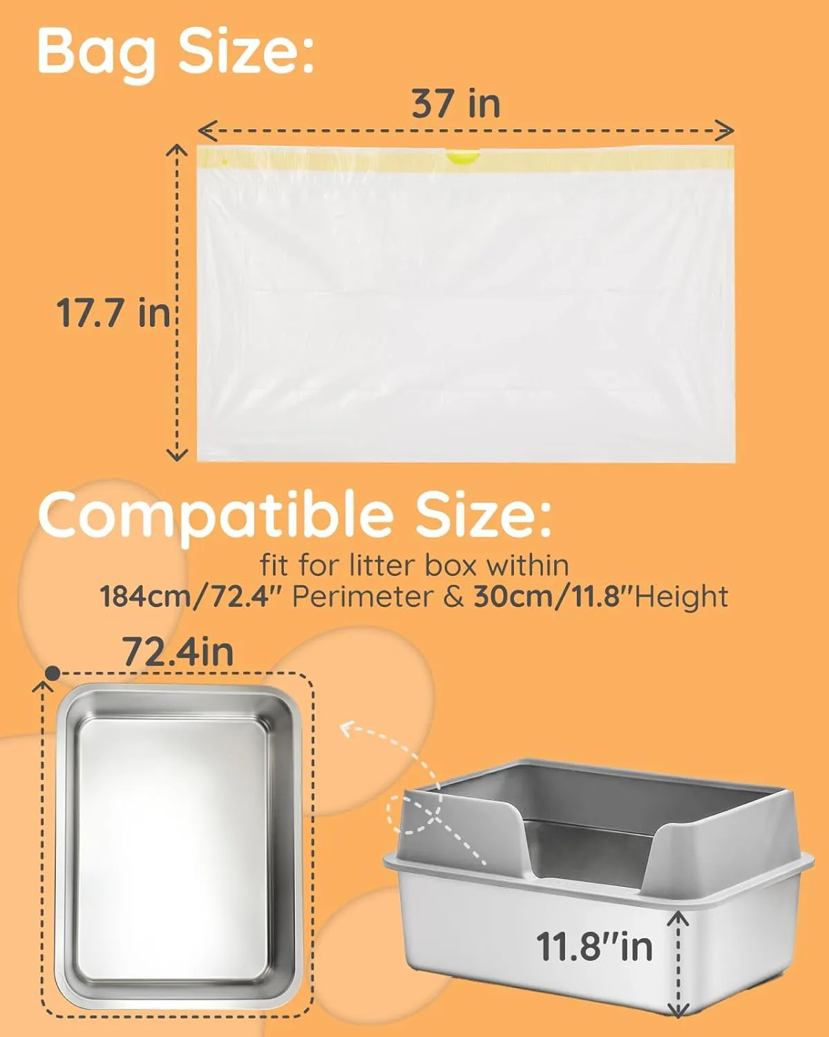 20 Count Rectangular Litter Box Liners, Fit for Most Medium & Large Cat Litter Box, Self-cleaning Litter Robot Liners, 37"x18", 14.3L Capacity, Unscented