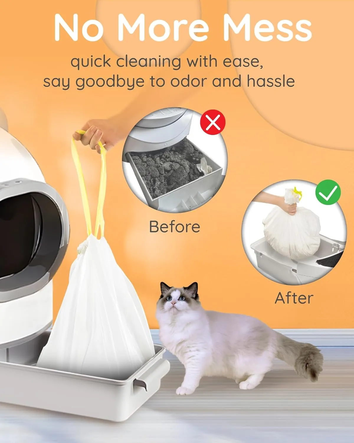 20 Count Rectangular Litter Box Liners, Fit for Most Medium & Large Cat Litter Box, Self-cleaning Litter Robot Liners, 37"x18", 14.3L Capacity, Unscented