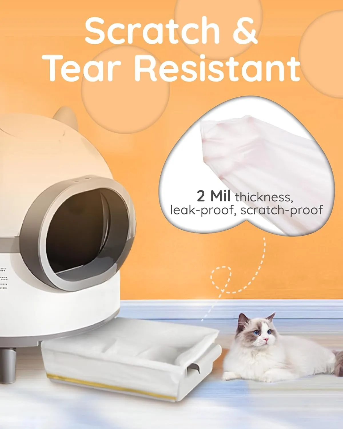 20 Count Rectangular Litter Box Liners, Fit for Most Medium & Large Cat Litter Box, Self-cleaning Litter Robot Liners, 37"x18", 14.3L Capacity, Unscented