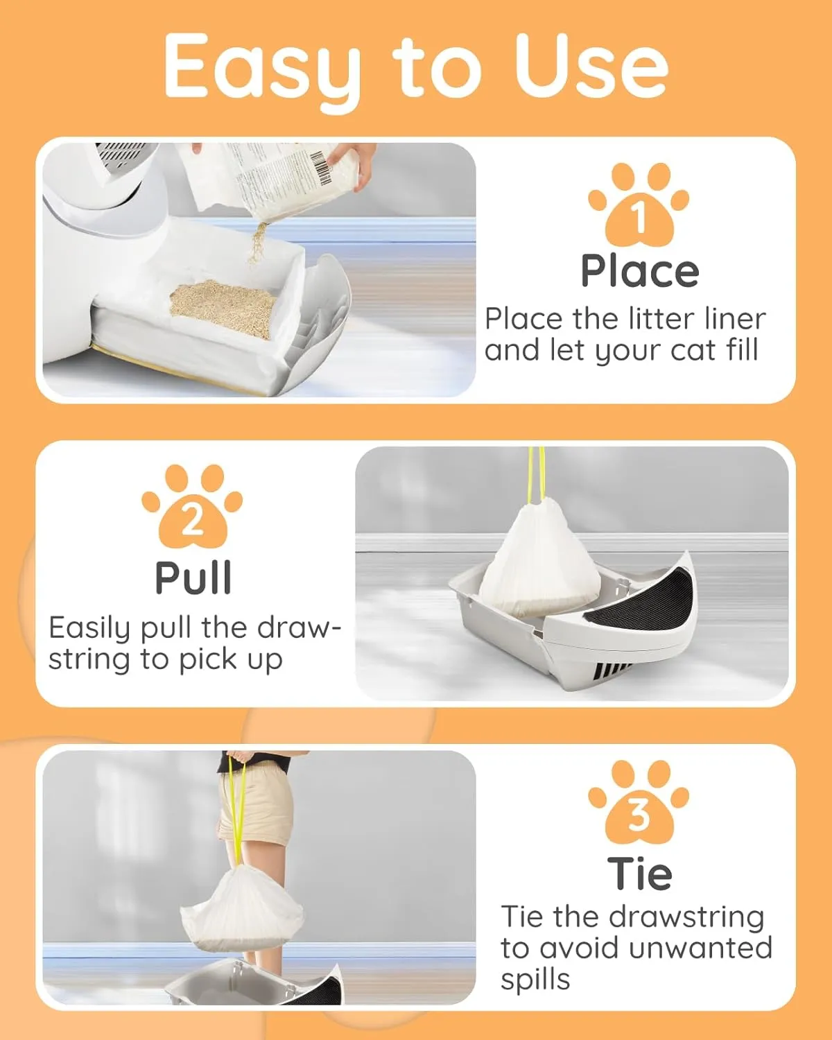 20 Count Rectangular Litter Box Liners, Fit for Most Medium & Large Cat Litter Box, Self-cleaning Litter Robot Liners, 37"x18", 14.3L Capacity, Unscented