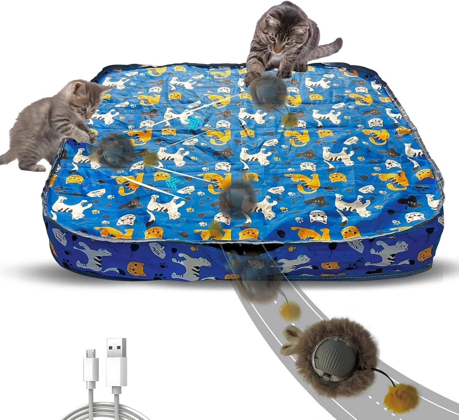 2025 Upgrade Interactive Cat Toys, Fast Rolling LED Ball with Pouch, Automatic Motion Activated Ball; Hide and Seek Game for Indoor Exercise Kicker; Size 72 * 72 * 11cm Durable Play Mat