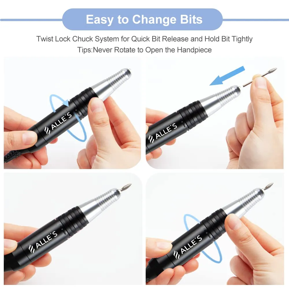 30000 RPM Professional Nail Drill Machine Efile Electric Nail Filer Kit for Finger Toe Nails, Acrylic Gel Nails, Manicure Pedicure Drill with 6Pcs Nail Bits, 106Pcs Sanding Bands - Grey