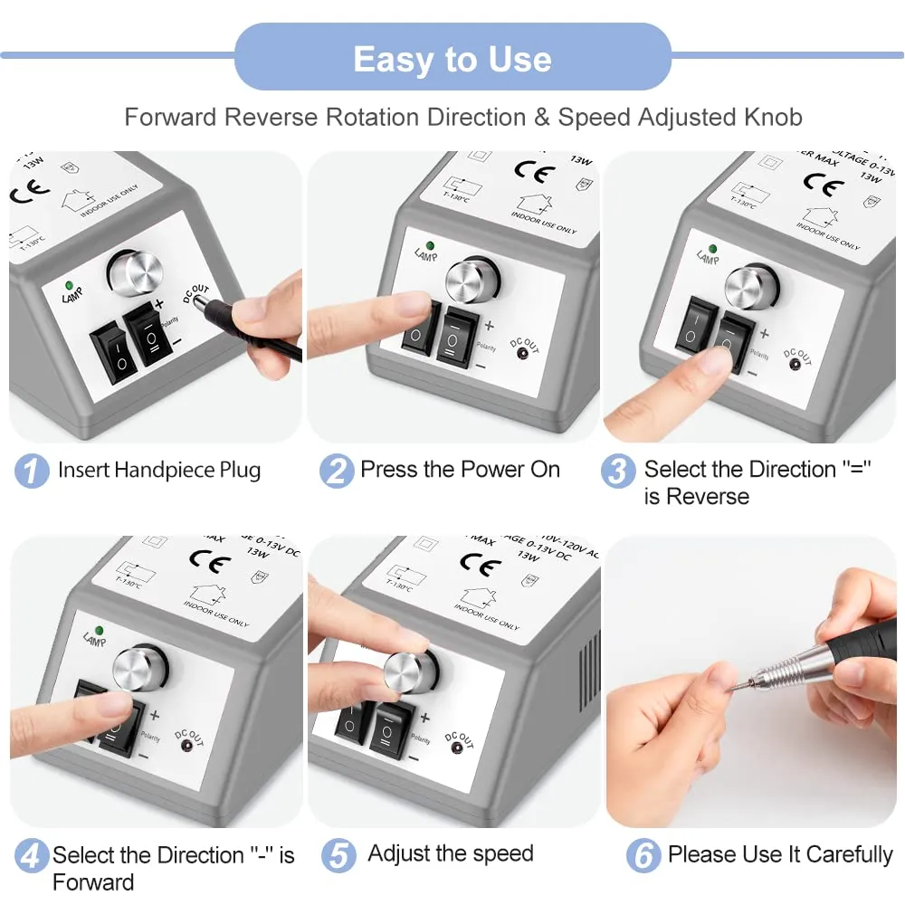 30000 RPM Professional Nail Drill Machine Efile Electric Nail Filer Kit for Finger Toe Nails, Acrylic Gel Nails, Manicure Pedicure Drill with 6Pcs Nail Bits, 106Pcs Sanding Bands - Grey