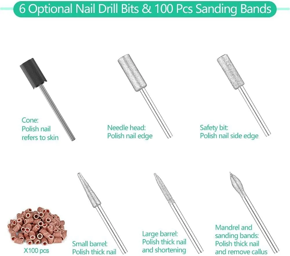 30000 RPM Professional Nail Drill Machine Efile Electric Nail Filer Kit for Finger Toe Nails, Acrylic Gel Nails, Manicure Pedicure Drill with 6Pcs Nail Bits, 106Pcs Sanding Bands - Grey