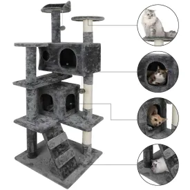 53" Cat Tree Scratching Condo Kitten Activity Tower Playhouse W/ Cave & Ladders