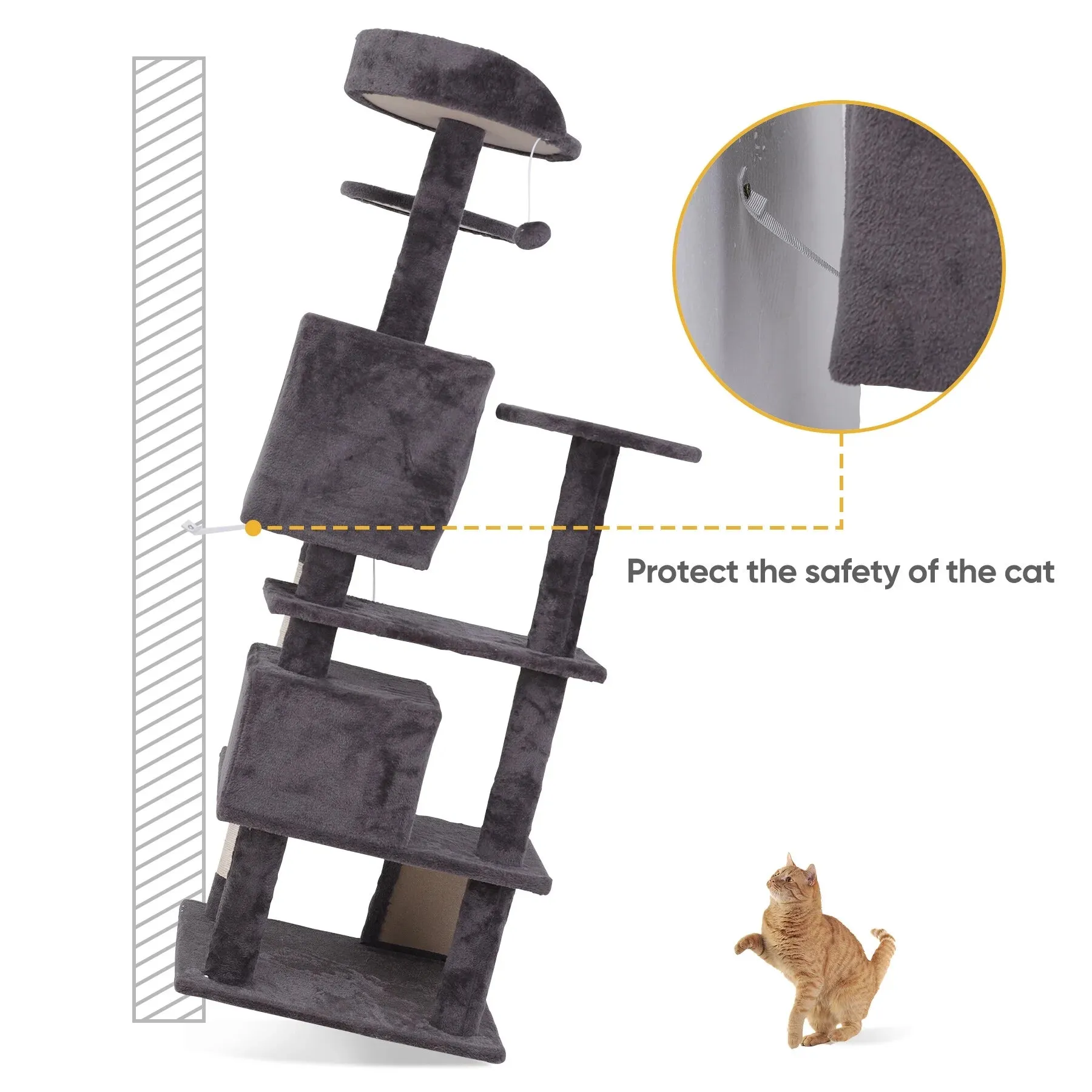 55''H Multi-Level Cat Tree Condo W/Scratching Post Tower & Perch, Play House Dark Gray