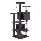 55''H Multi-Level Cat Tree Condo W/Scratching Post Tower & Perch, Play House Dark Gray