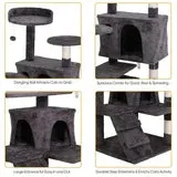 55''H Multi-Level Cat Tree Condo W/Scratching Post Tower & Perch, Play House Dark Gray