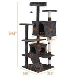 55''H Multi-Level Cat Tree Condo W/Scratching Post Tower & Perch, Play House Dark Gray