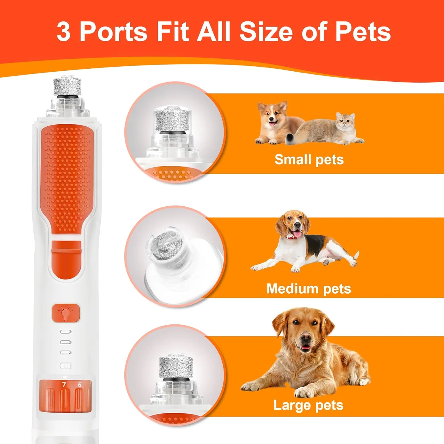 7-Speed 360 LED Strong Light Dog Nail Grinder Quiet Cat Nail Grinder Dog Nail Trimmers for Large Medium Small Dogs Cats Pets Claw Trimmer Quick Dog Nail Clipper