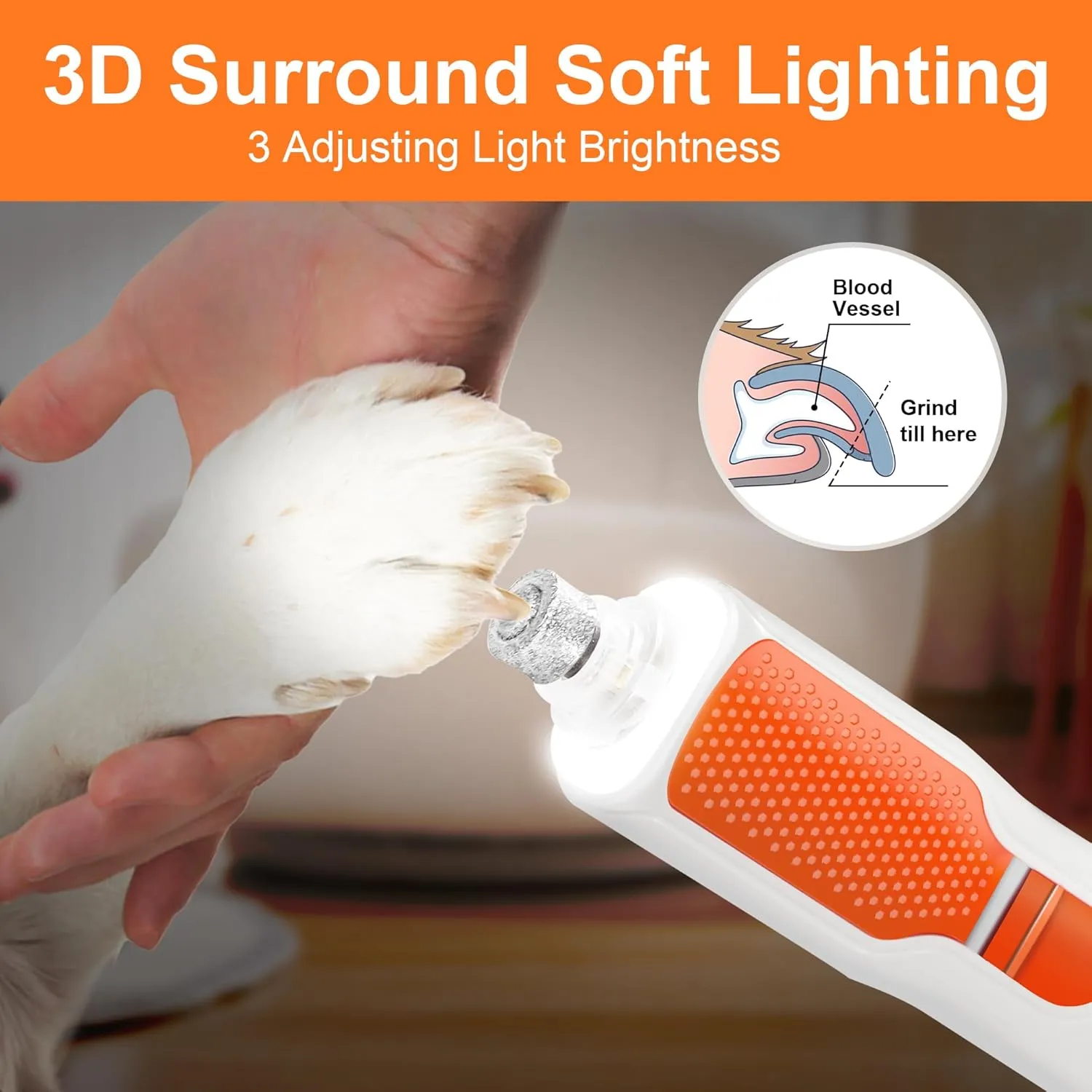 7-Speed 360 LED Strong Light Dog Nail Grinder Quiet Cat Nail Grinder Dog Nail Trimmers for Large Medium Small Dogs Cats Pets Claw Trimmer Quick Dog Nail Clipper