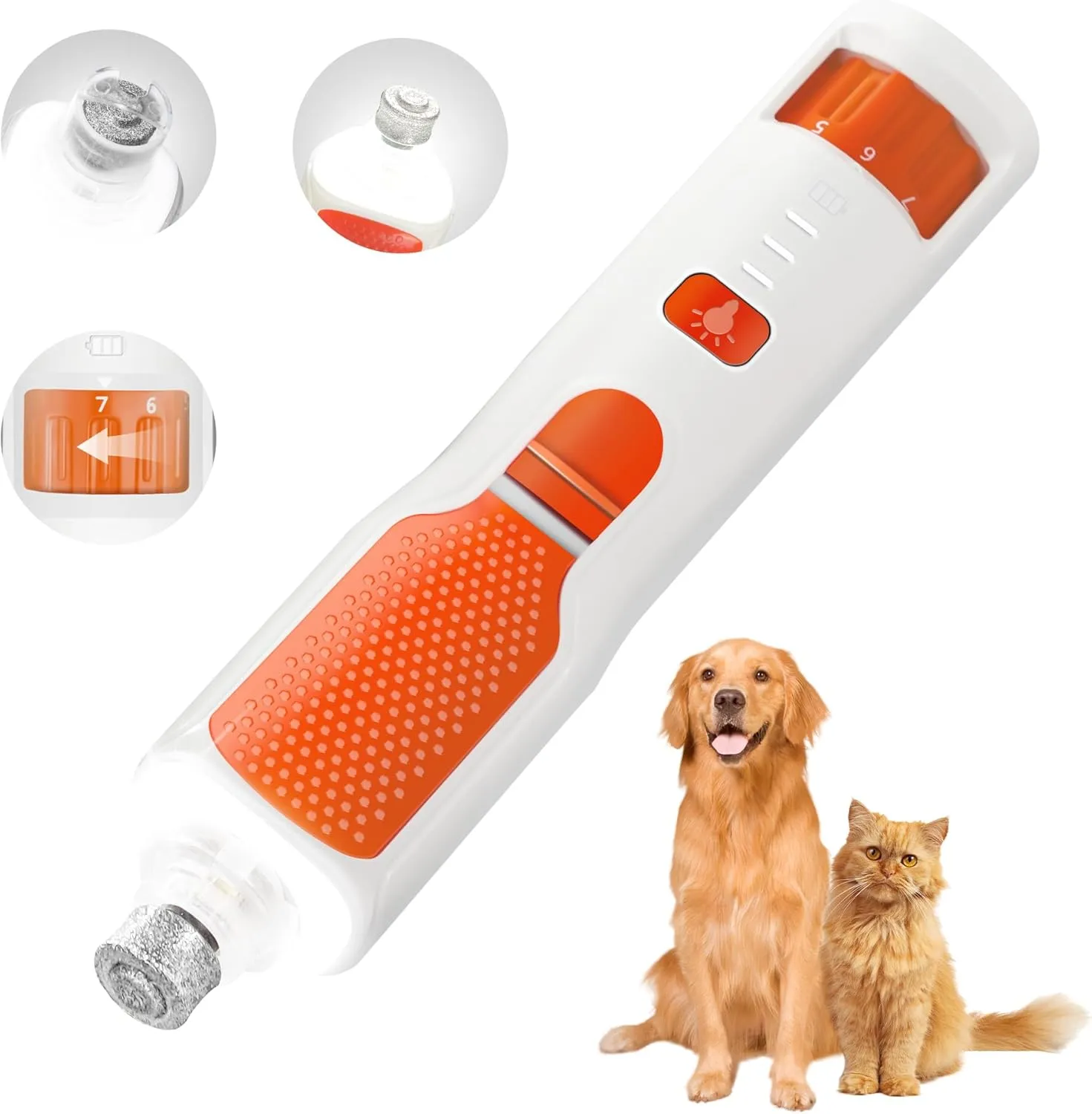 7-Speed 360 LED Strong Light Dog Nail Grinder Quiet Cat Nail Grinder Dog Nail Trimmers for Large Medium Small Dogs Cats Pets Claw Trimmer Quick Dog Nail Clipper