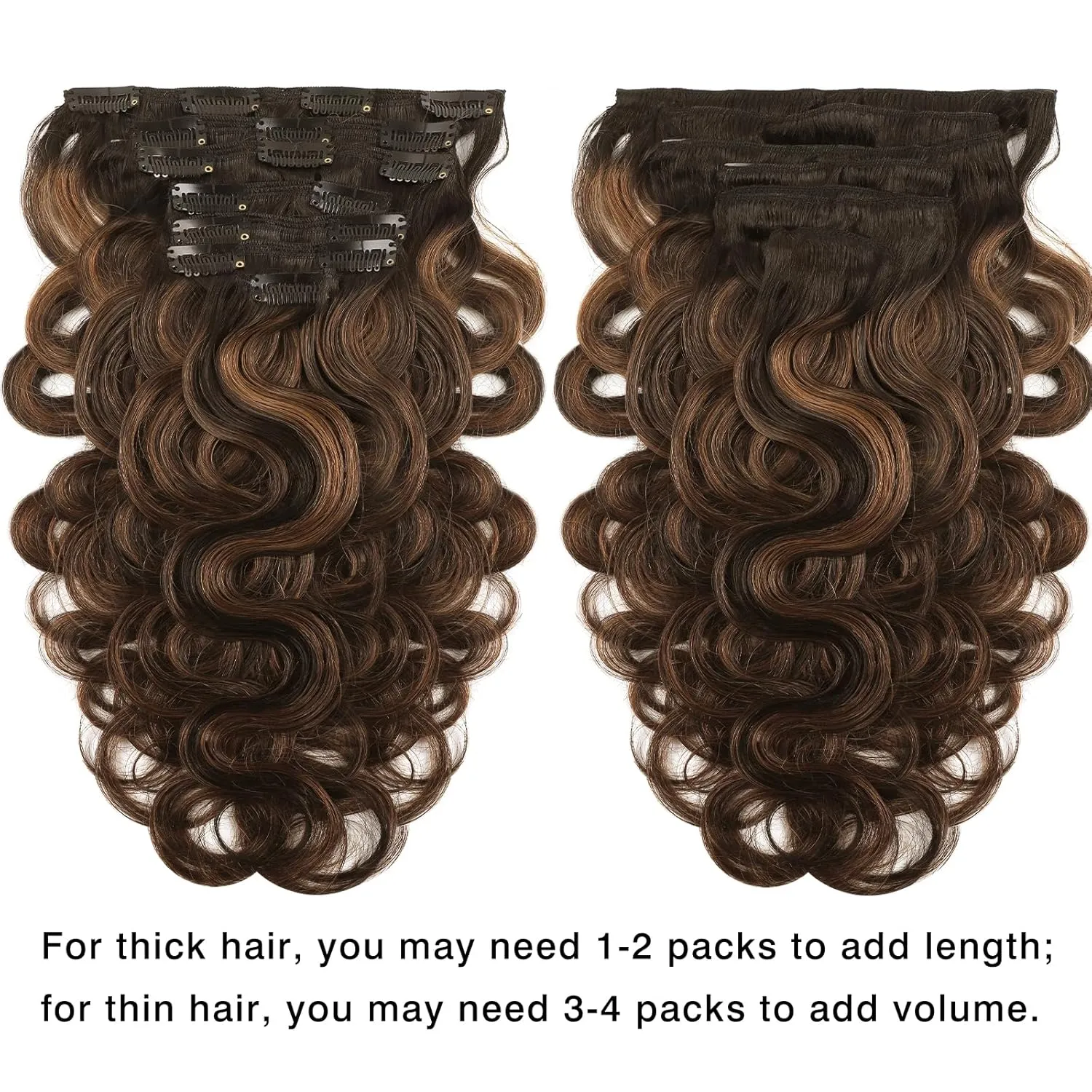 ABH AMAZINGBEAUTY HAIR Body Wave Clip in Extensions Real Human Hair Body Wave Clip ins Wave Hair Rooted Black Piano Natural Black #1B Fading into Light Auburn #30 Two Tone 120G 22 Inch