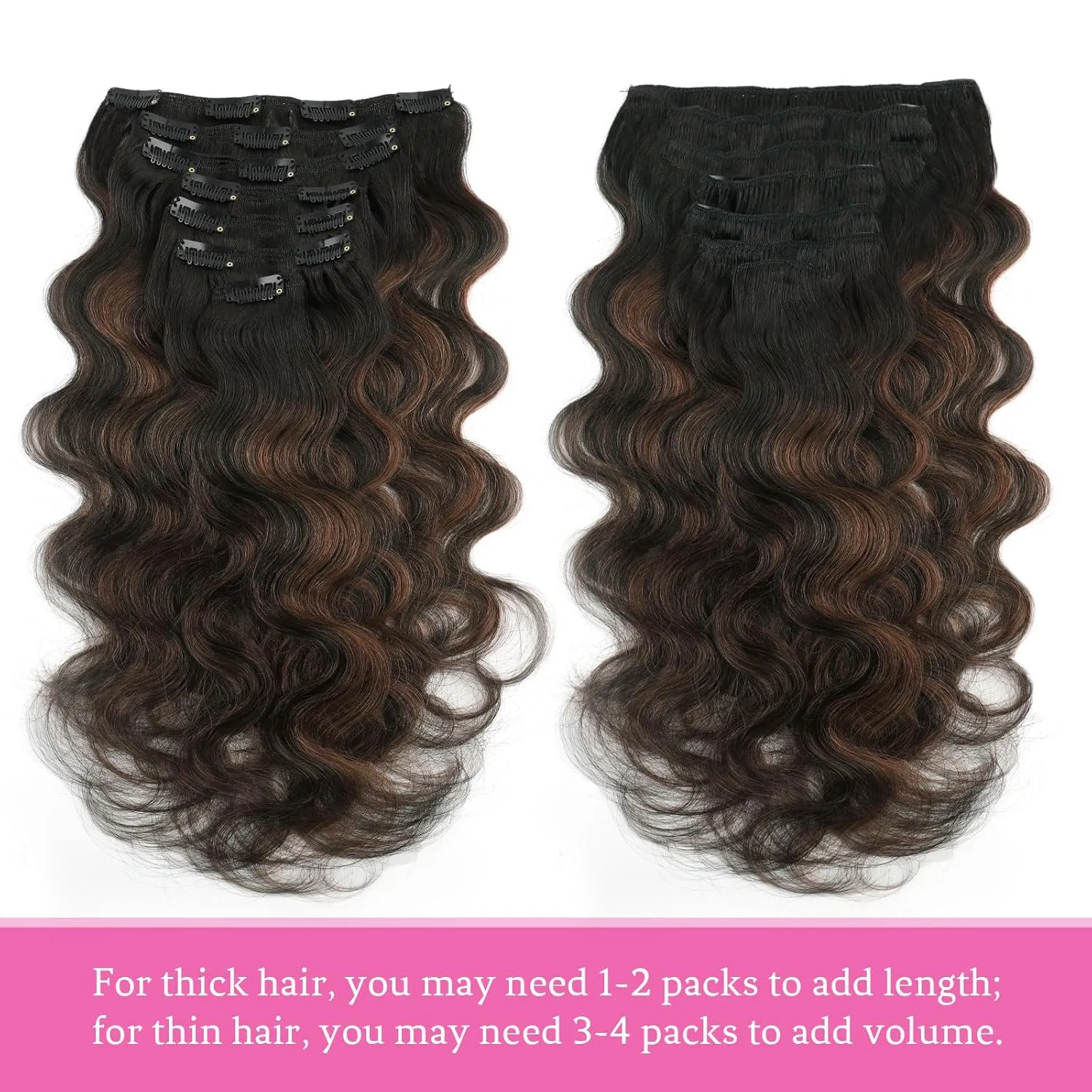 ABH AMAZINGBEAUTY HAIR Body Wave Clip in Hair Extensions Human Hair Body Wave Clip ins for Black Women Rooted Black Piano Natural Black #1B Mixed With Chocolate Brown #4 Two Tone 120G 22 Inch