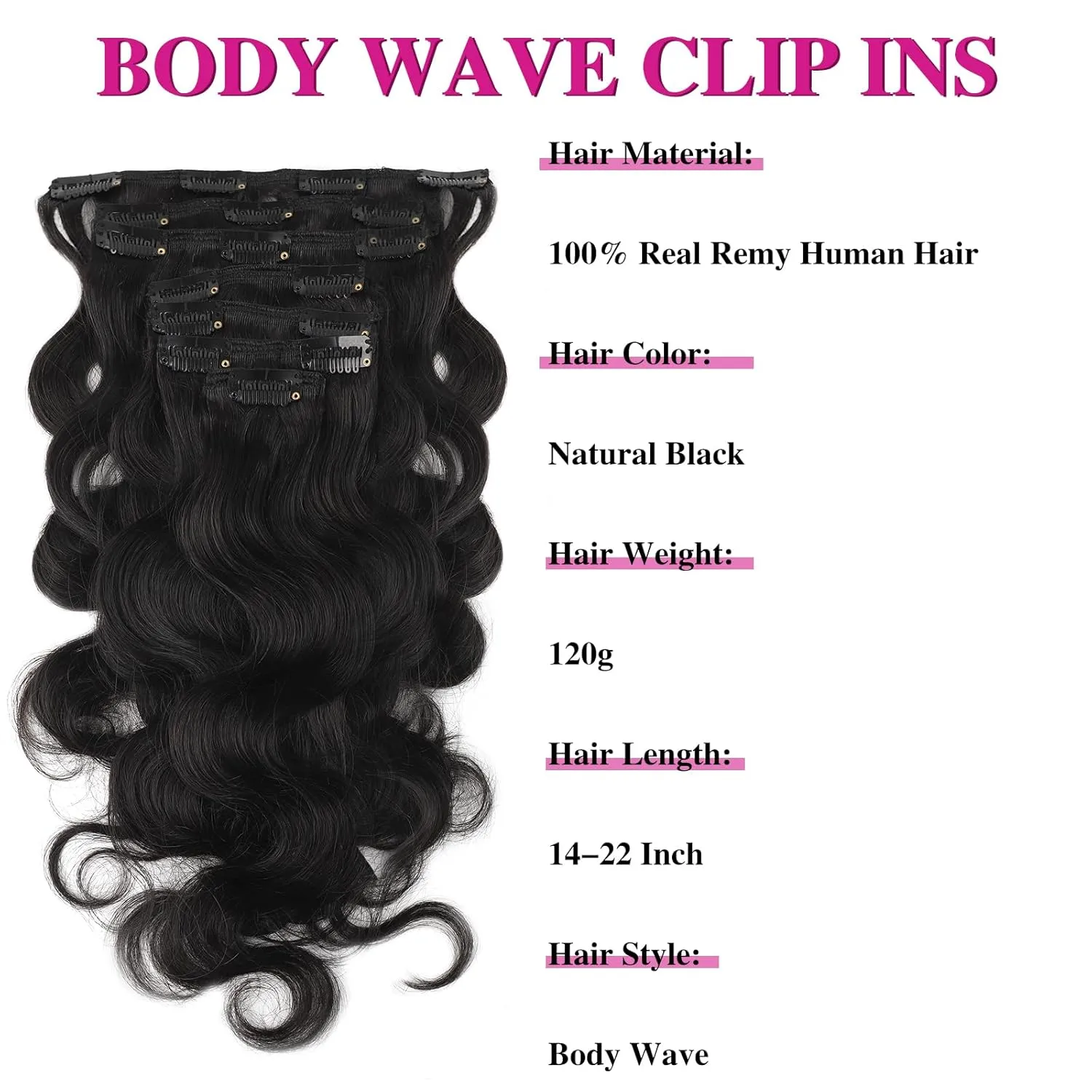 ABH AMAZINGBEAUTY HAIR Body Wave Clip ins Human Hair Wavy Clip in Hair Extensions Full Head Body Wave Clip ins for Black Women Natural Black Real Remy Human Hair Thick Ends 120G 22 Inch
