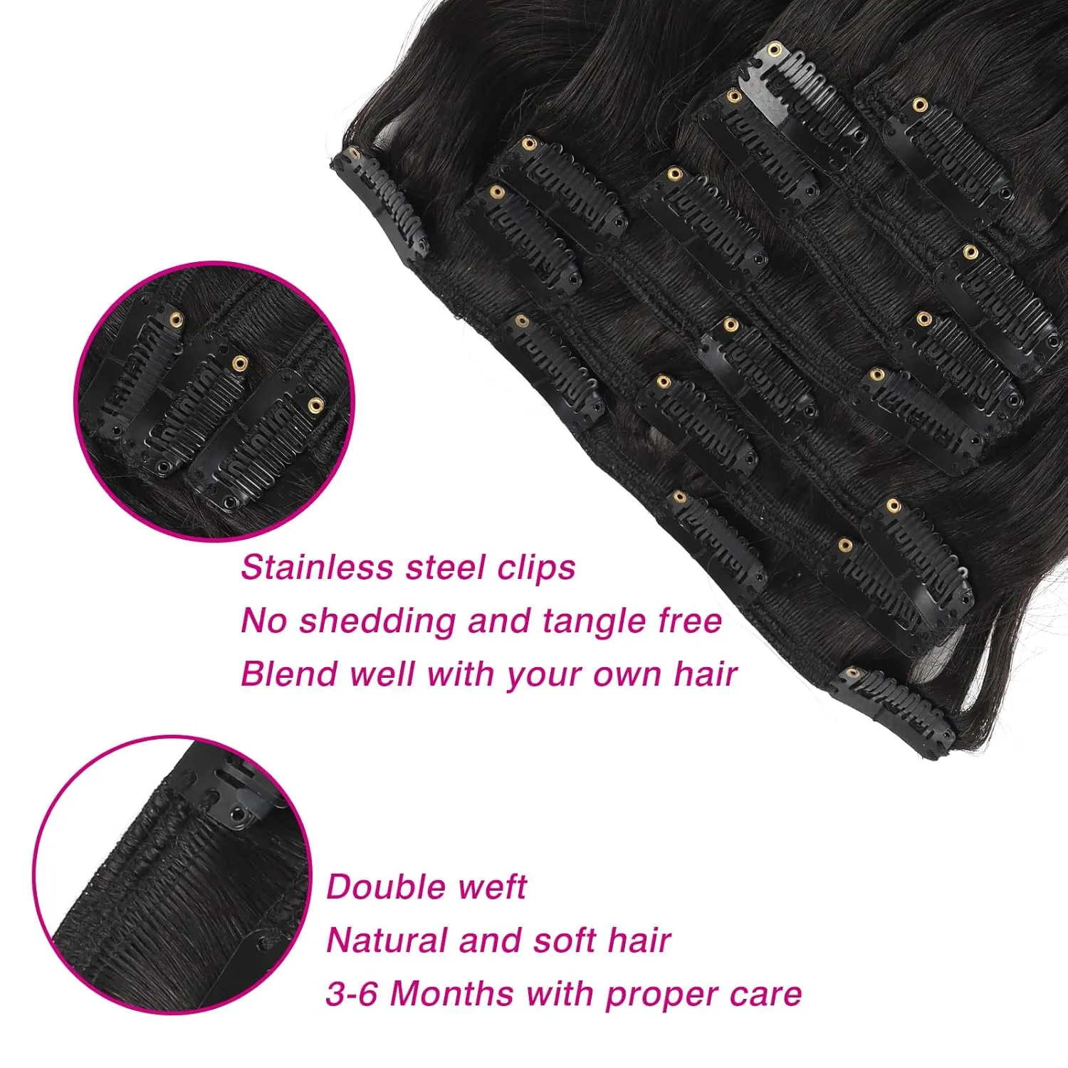 ABH AMAZINGBEAUTY HAIR Body Wave Clip ins Human Hair Wavy Clip in Hair Extensions Full Head Body Wave Clip ins for Black Women Natural Black Real Remy Human Hair Thick Ends 120G 22 Inch