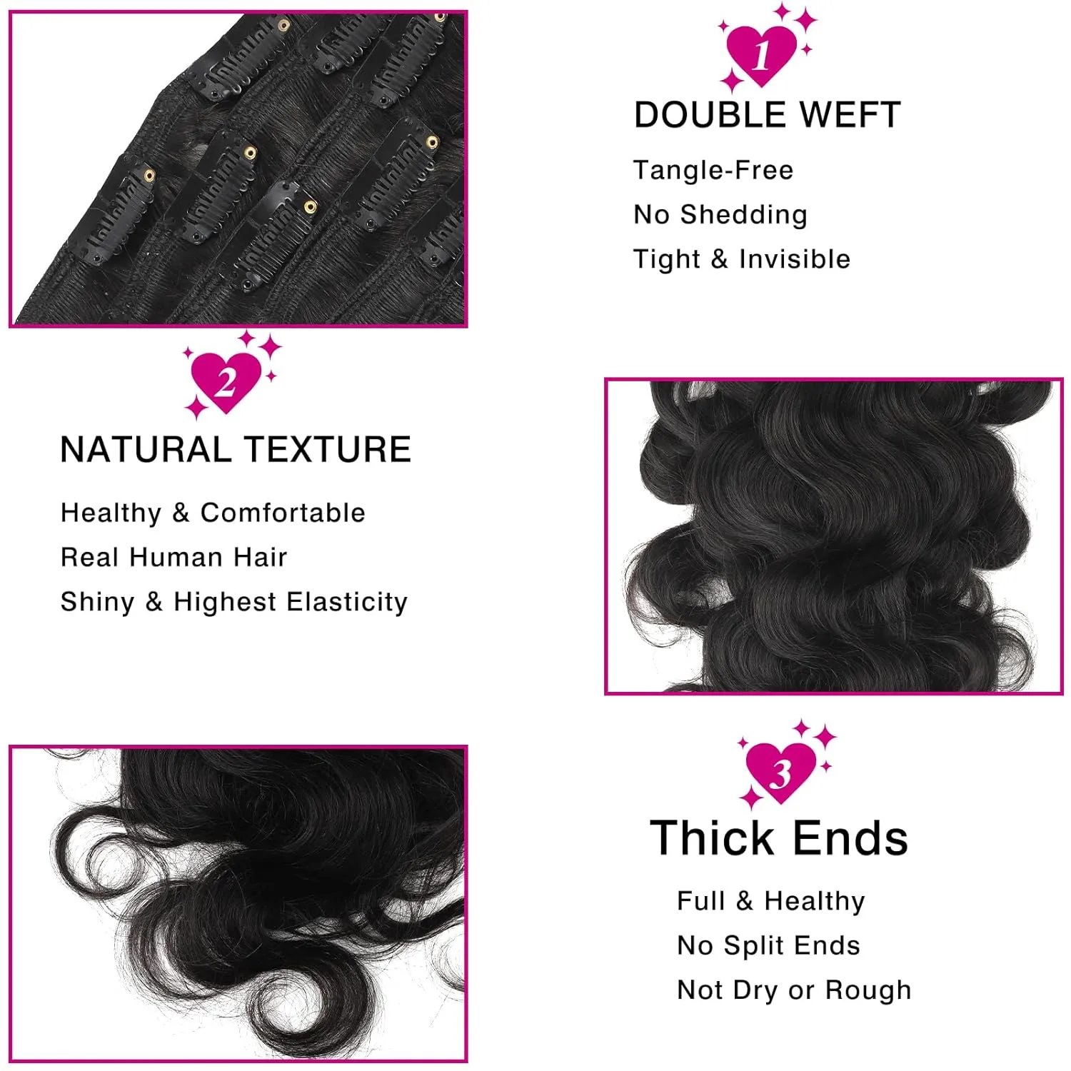 ABH AMAZINGBEAUTY HAIR Body Wave Clip ins Human Hair Wavy Clip in Hair Extensions Full Head Body Wave Clip ins for Black Women Natural Black Real Remy Human Hair Thick Ends 120G 22 Inch