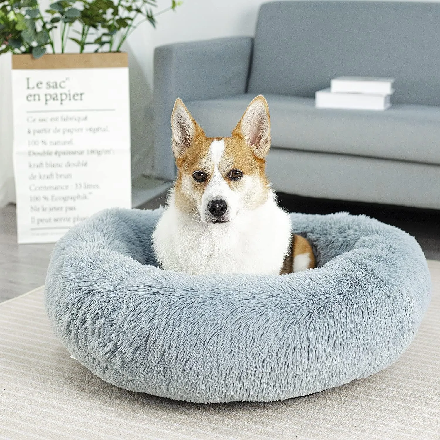 Anti Anxiety Round Fluffy Plush Faux Fur Warm Washable Dog Bed & Cat Bed, Original Bed for Small Medium Large Pets,Used to Relieve Joints and Improve Sleep20"/24"/27'' (20", Light Grey)