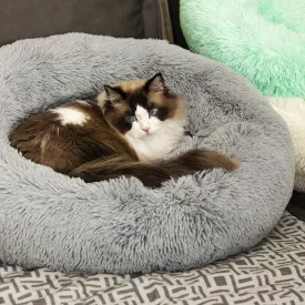 Anti Anxiety Round Fluffy Plush Faux Fur Warm Washable Dog Bed & Cat Bed, Original Bed for Small Medium Large Pets,Used to Relieve Joints and Improve Sleep20"/24"/27'' (20", Light Grey)