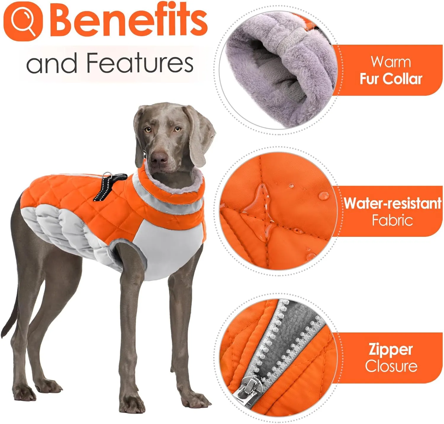 AOFITEE Dog Coat, Warm Dog Winter Coat for Small Dogs, Reflective Turtleneck Dogs Jacket with Harness Built in, Waterproof Windproof Pet Fleece Vest Snow Jacket for Cold Weather, Orange S