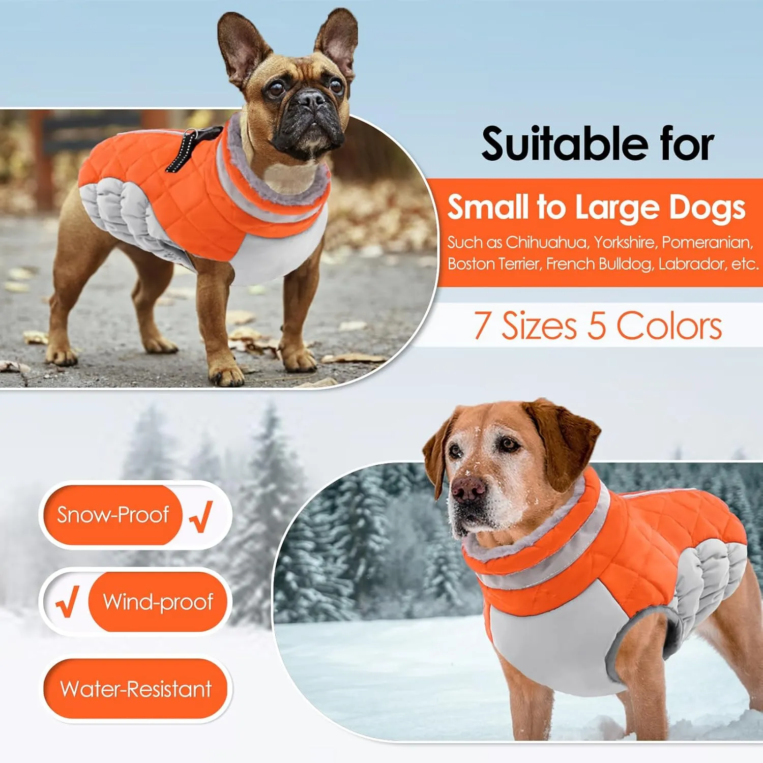 AOFITEE Dog Coat, Warm Dog Winter Coat for Small Dogs, Reflective Turtleneck Dogs Jacket with Harness Built in, Waterproof Windproof Pet Fleece Vest Snow Jacket for Cold Weather, Orange S