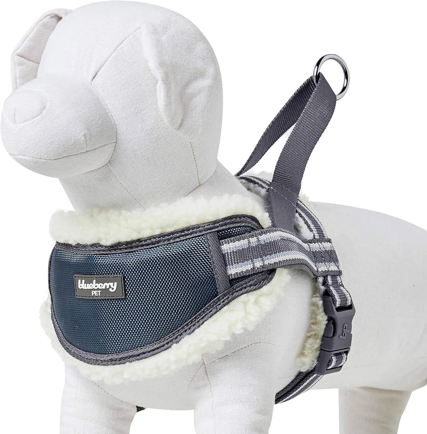 Blueberry Pet Soft & Comfy Multi-Colored Stripe Fleece Padded Chest Dog Harness, Chest Girth 20.5" - 26", Grey, Medium, Adjustable No Pull Training Harness for Dogs