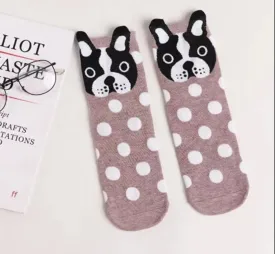 Boston Terrier Dog Polka Dot Ladies Socks