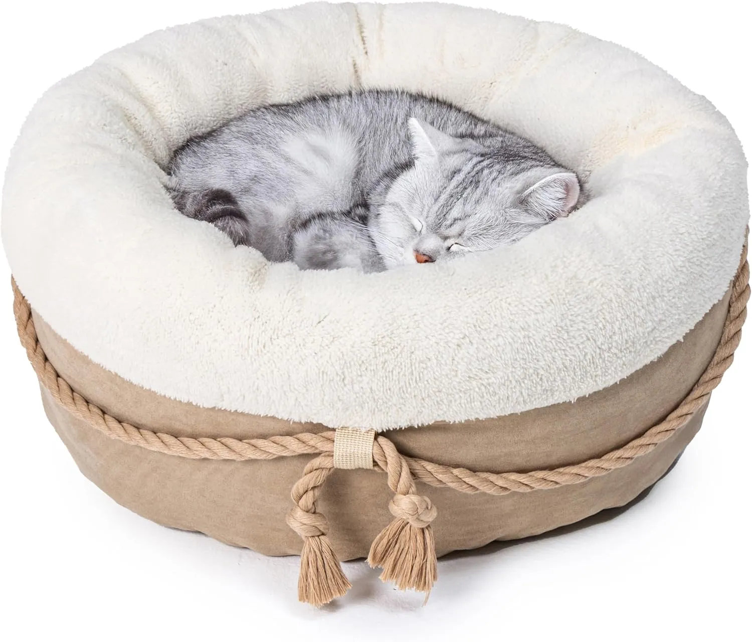 Cat Bed & Small Dog Bed with Supportive Walls, Thick Bottom, Calming Donut Shape, Soft Durable Fabric, 20x20x10 Cat Beds for Indoor Cats