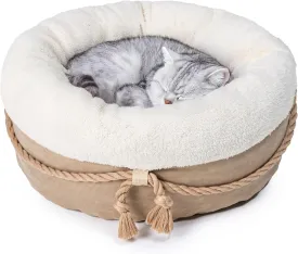 Cat Bed & Small Dog Bed with Supportive Walls, Thick Bottom, Calming Donut Shape, Soft Durable Fabric, 20x20x10 Cat Beds for Indoor Cats