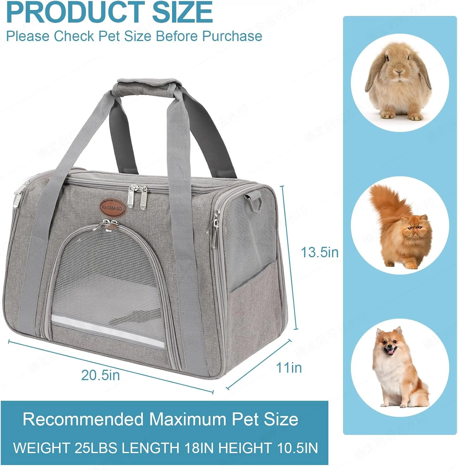 Cat Carrier Dog Carrier Pet Carriers for Medium Small Cats Dogs Puppies up to 25 Lbs,TSA Airline Approved Small Dog Cat Carriers Soft Sided,Collapsible Travel Puppy Carrier (Grey, Large)