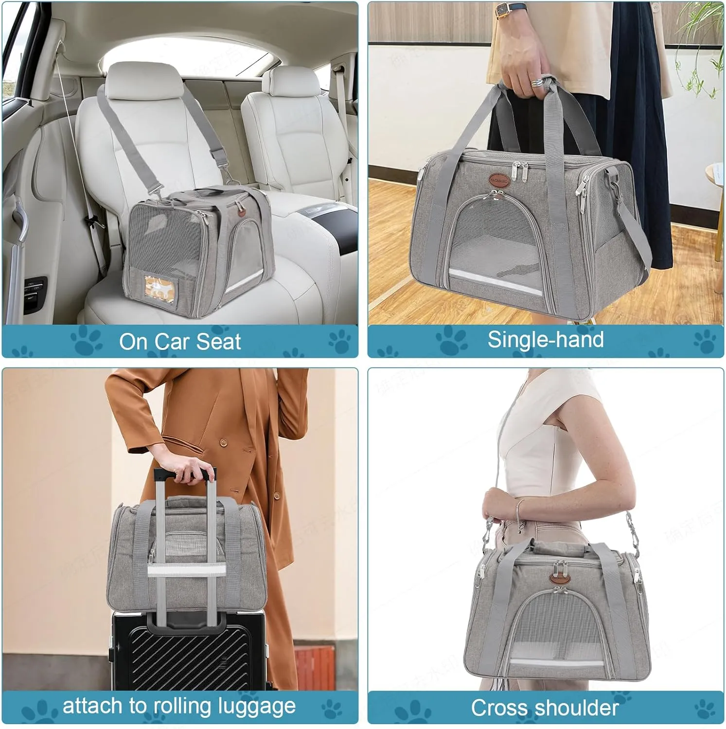 Cat Carrier Dog Carrier Pet Carriers for Medium Small Cats Dogs Puppies up to 25 Lbs,TSA Airline Approved Small Dog Cat Carriers Soft Sided,Collapsible Travel Puppy Carrier (Grey, Large)