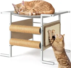 Cat Desk Bed,Elevated Cat Bed with Cat Scratching Post and Cat Scratcher,Small Cat Tree Tower Stand,Cute Cat Condo for Kittens Medium Cats for Small Space