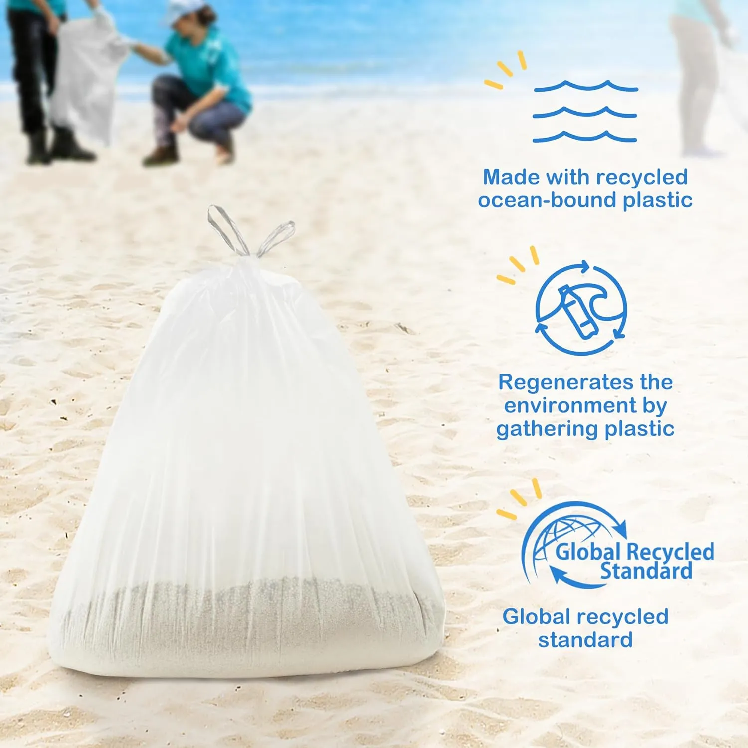 Cat Litter Box Liners with Drawstring (Small Sze) -Recycled Ocean Plastic - 2mil Thick Leak-Proof Litter Bags for Most Cat Litter Boxes