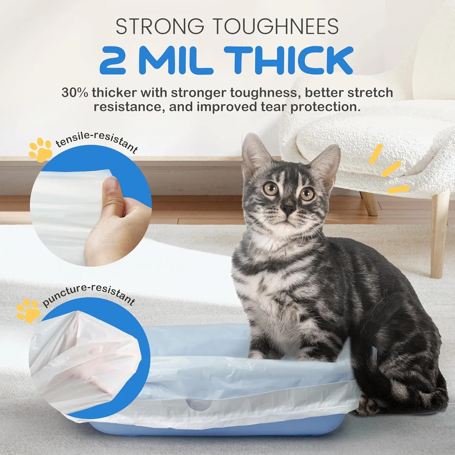 Cat Litter Box Liners with Drawstring (Small Sze) -Recycled Ocean Plastic - 2mil Thick Leak-Proof Litter Bags for Most Cat Litter Boxes
