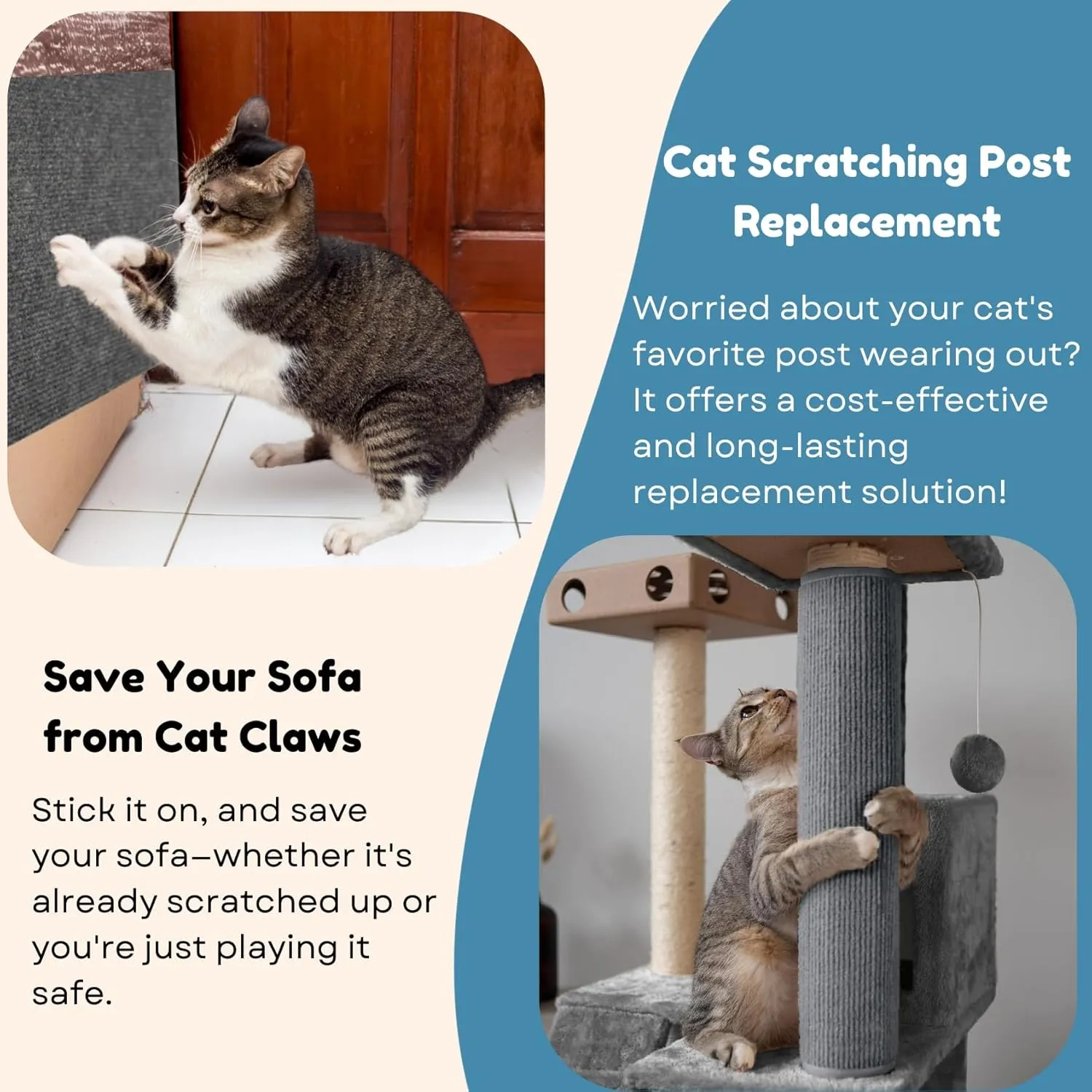 Cat Scratch Mat (3 Pack), 23.6 x 11.8 Versatile Self-Adhesive Replacement Easy Use for Cat Trees Wall Furniture, Scratching Posts, and Couch Protection (Black)