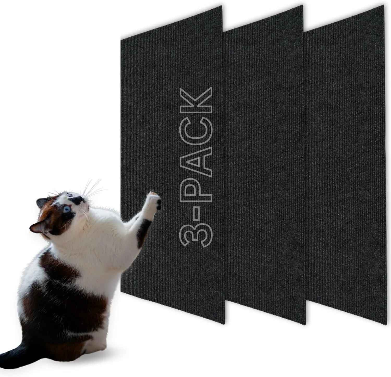 Cat Scratch Mat (3 Pack), 23.6 x 11.8 Versatile Self-Adhesive Replacement Easy Use for Cat Trees Wall Furniture, Scratching Posts, and Couch Protection (Black)