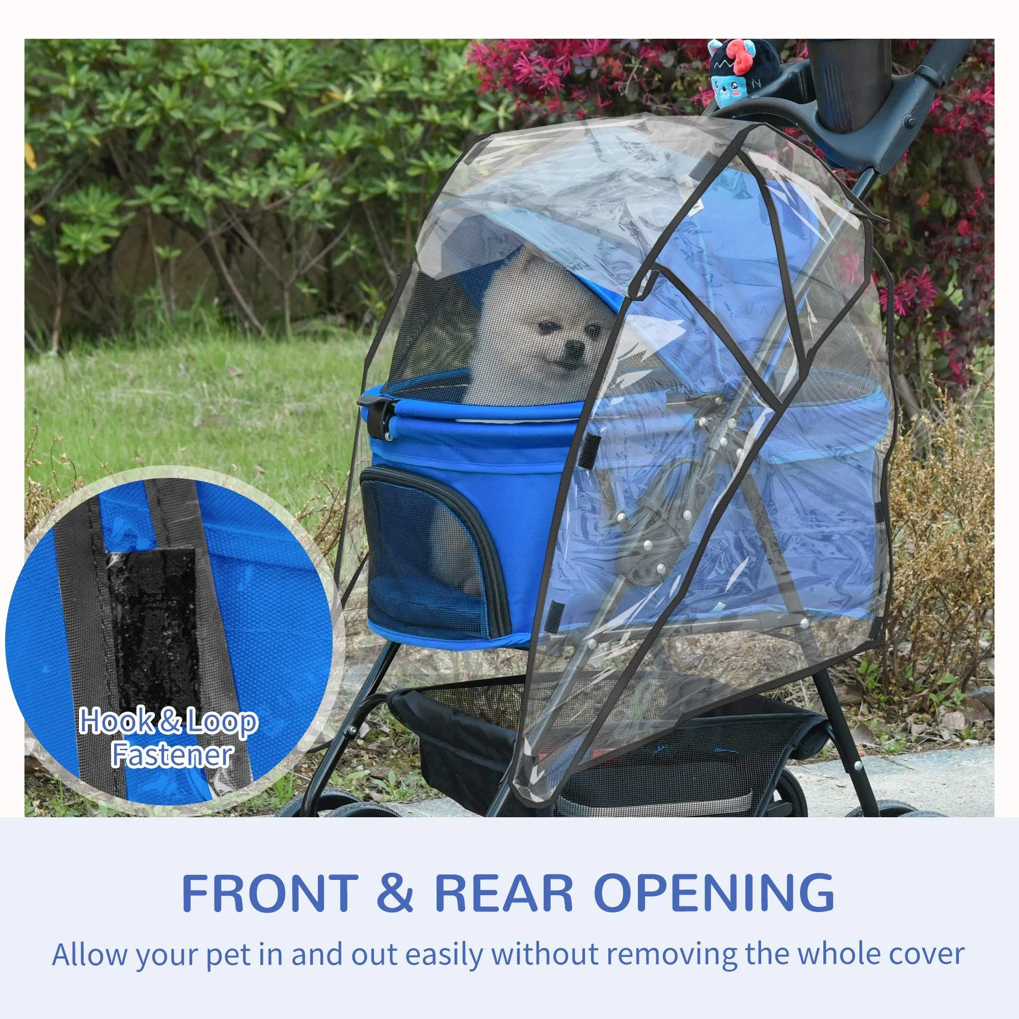 Cat Stroller with Rain Cover and EVA Wheels - Blue