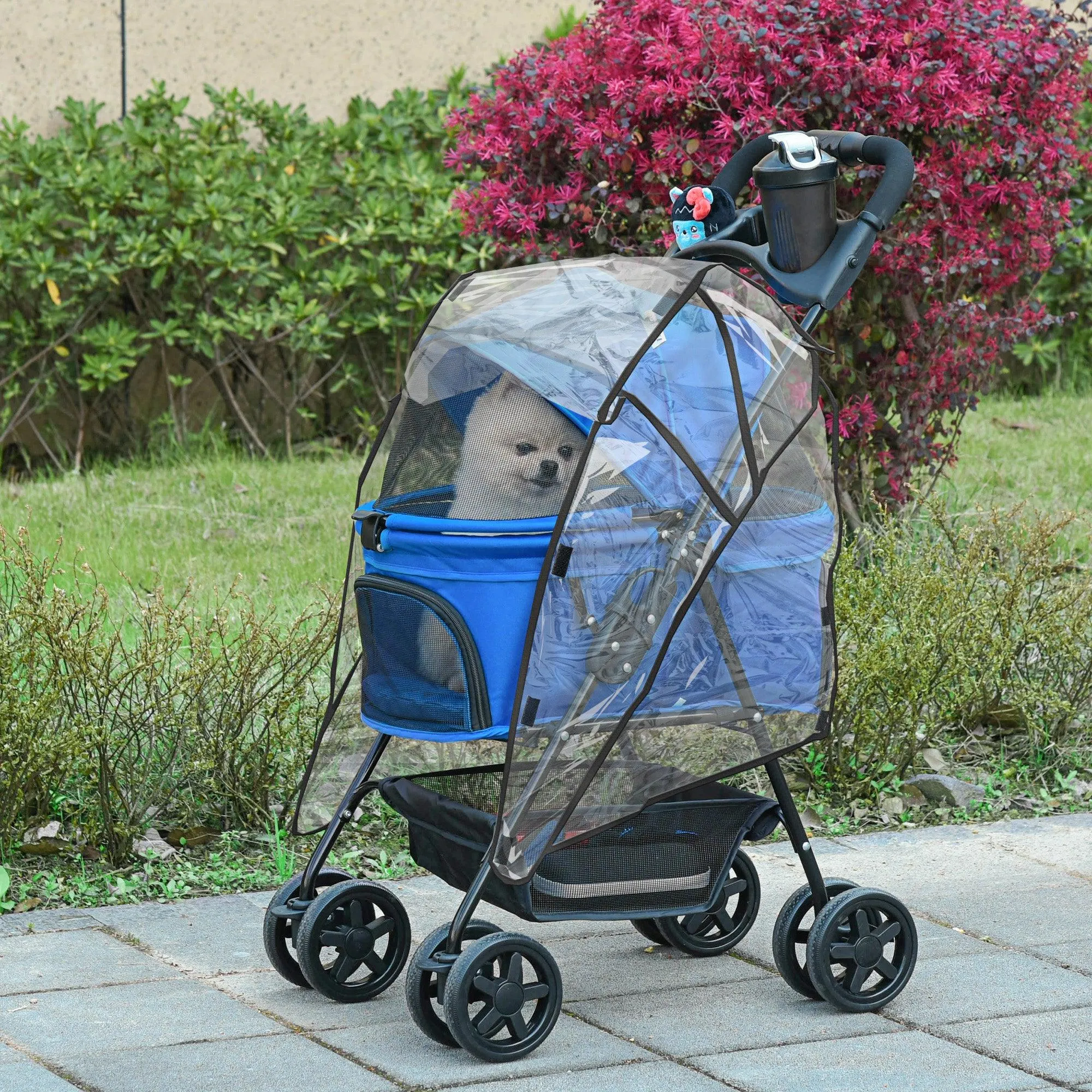 Cat Stroller with Rain Cover and EVA Wheels - Blue