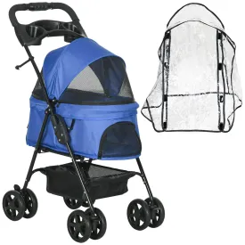 Cat Stroller with Rain Cover and EVA Wheels - Blue