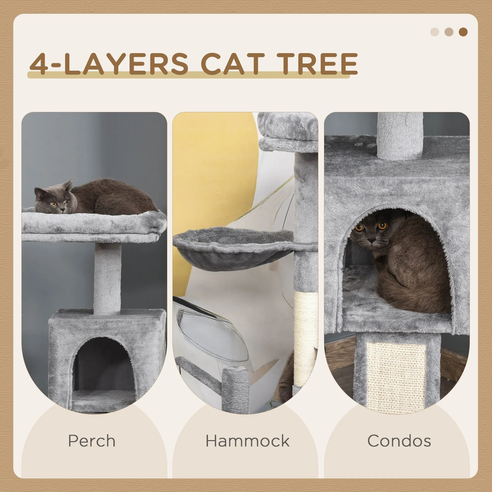 Cat tree Tower 111cm Climbing Kitten Activity Centre with Sisal Scratching Post Pad Perch Hanging Ball Hammock Condo Toy Grey