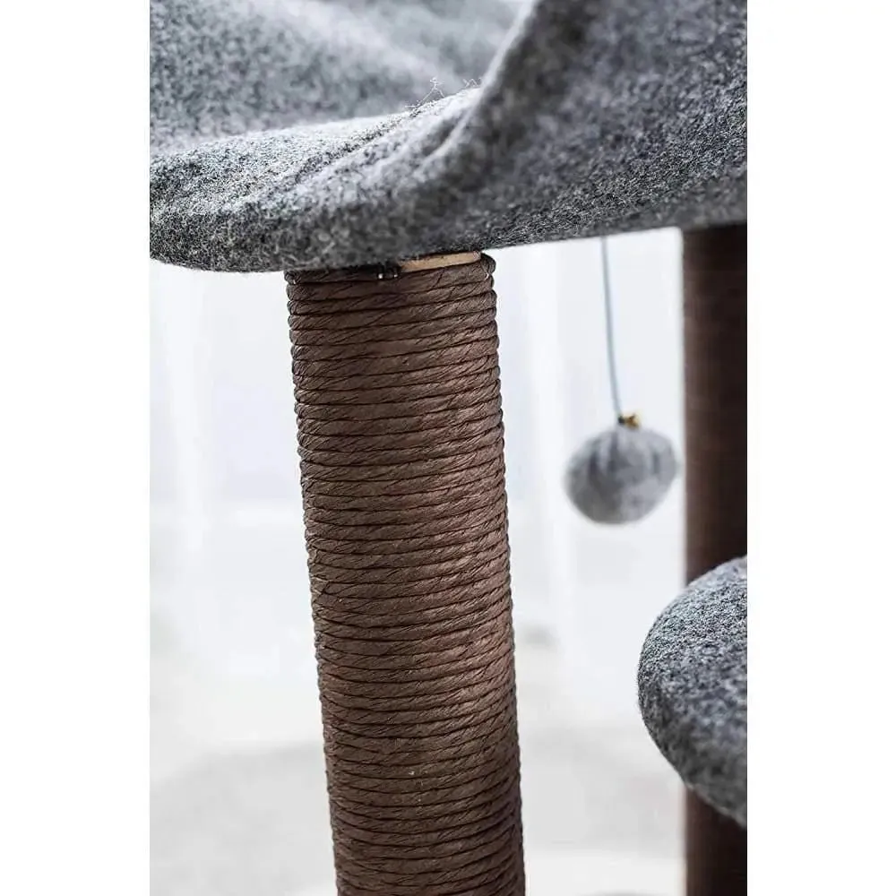 Catry, Cat Tree Cat Tower for Cat Activity with Scratching Post Paper Rope Toy Ball, Felt, Gray