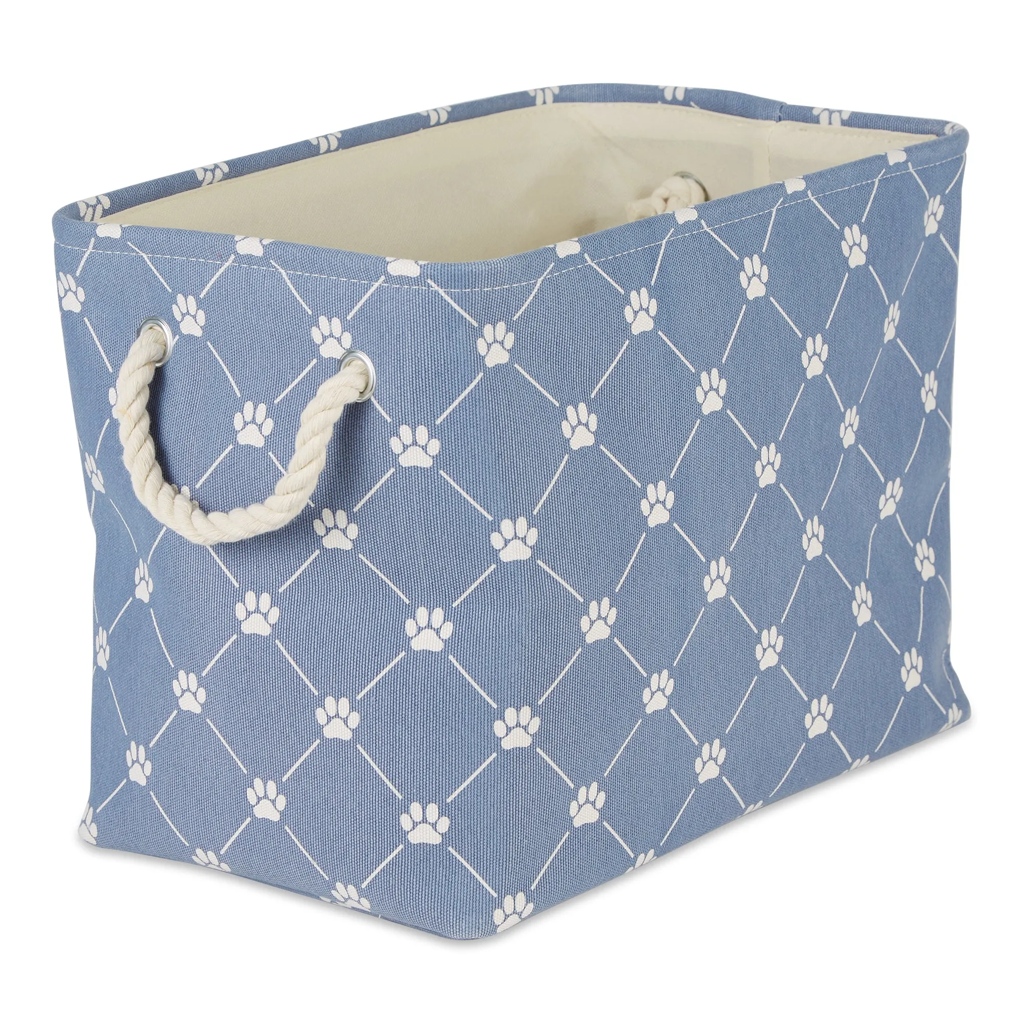 Collapsible Pet Storage Bin, Trellis Paw Print, Stonewash Blue, Medium - 16x10x12"