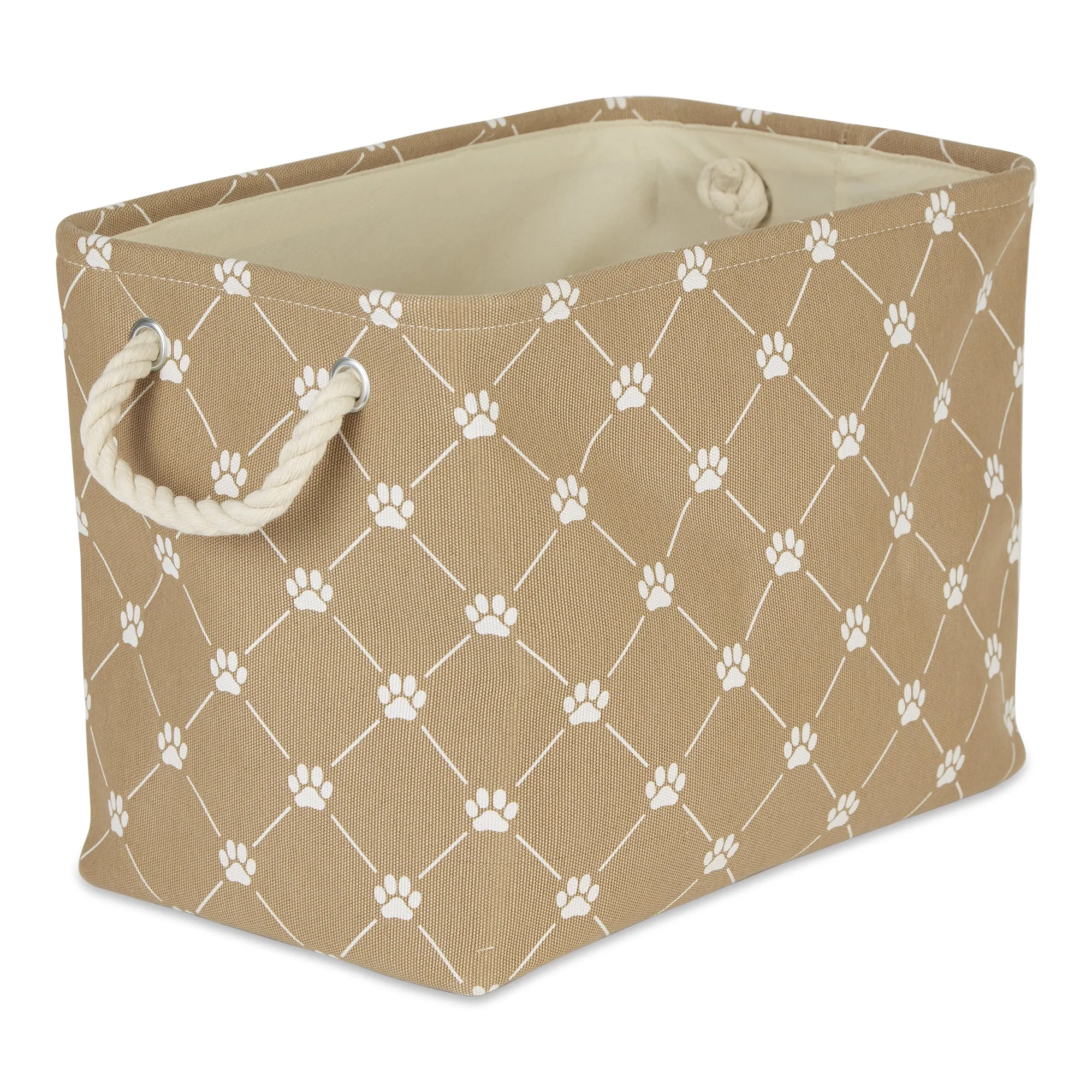 Collapsible Pet Storage Bin, Trellis Paw Print, Taupe, Medium - 16x10x12"