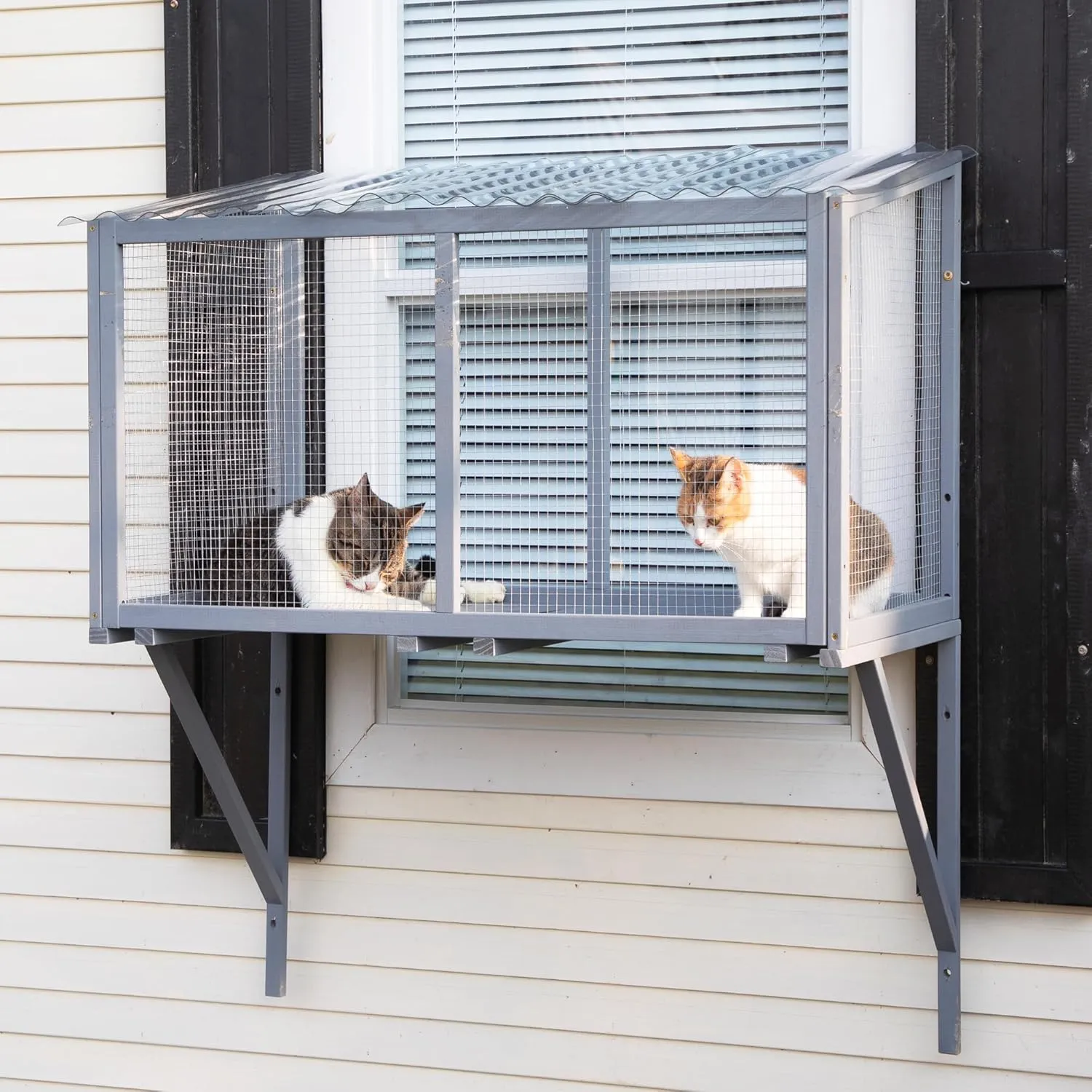 COZIWOW Window Catio, Catio Outdoor Cat Enclosure Window Box, Wooden Cat Window Perch