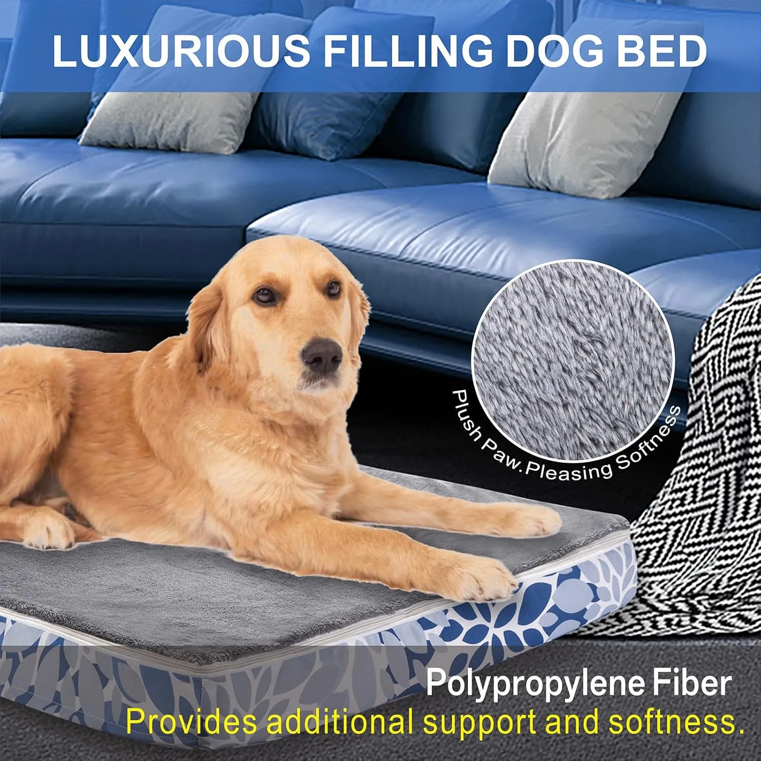 Dog Bed, Puppy Bed Dog Sleeping Mat Dogs Orthopedic Foam with Bolster Washable Pet Bed with Removable Cover