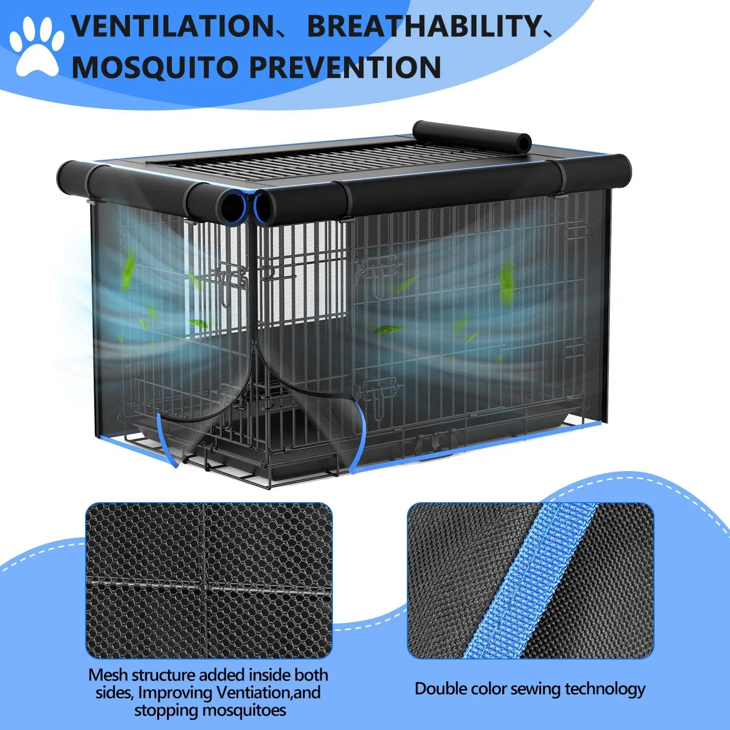 Dog Crate Cover, 600D Oxford Kennel Kennel Covers with Waterproof, Windproof, Breathable Mesh, Storage Pocket, 42 Inch, Cage Covers for Cat Large Dog
