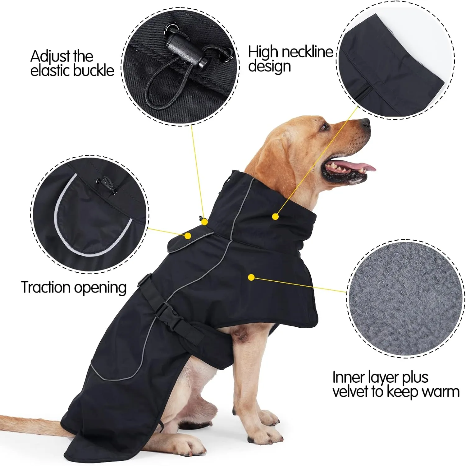 Dog Raincoat & Winter Jacket - Waterproof Windproof Reflective Coat with Warm Insulation, All-Weather Hiking Travel Gear for Indoor/Outdoor Use(Black, XX-Large)