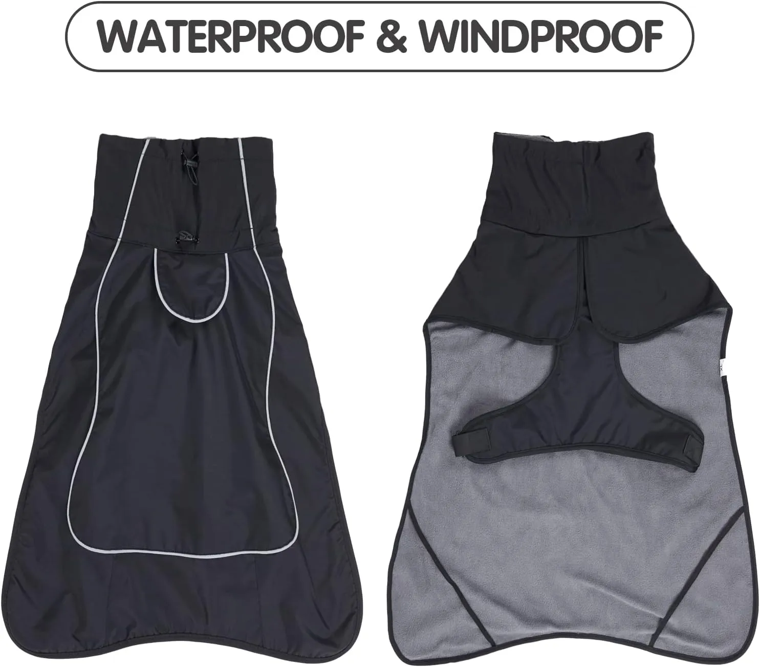 Dog Raincoat & Winter Jacket - Waterproof Windproof Reflective Coat with Warm Insulation, All-Weather Hiking Travel Gear for Indoor/Outdoor Use(Black, XX-Large)